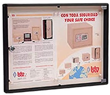 BTV | Tablon Anuncios con Llave con Perfil de Aluminio y Puerta de Metacrilato | Cerradura de Seguridad | Medidas 35 x 46 x 3,65 cm | Color Negro