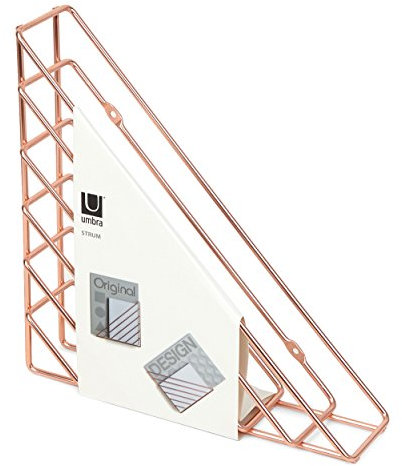 Umbra Strum Wand Zeitschriftenhalter im Geometrischen Design – Modernes Wandboard für Bücher, Magazine, Zeitungen und Mehr – Anbringung in 3 unterschiedlichen Ausrichtungen Möglich, Metall / Kupfer
