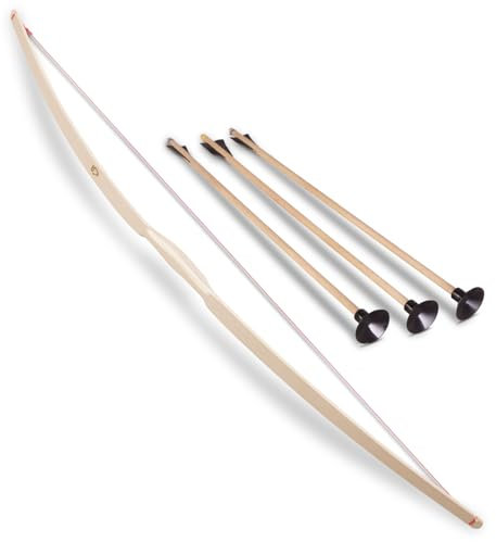 BestSaller 1265 eleganter Kinder-Bogen ca. 90cm aus Eschenholz, Holz Esche, inkl. 3 x 1204 Pfeile 40cm, Natur, 4-teilig (1 Set)