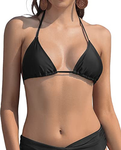 SHEKINI Damen Bikini Sliding Klassischer Triangel Rückenfrei Verstellbarer Ties Up Bikinioberteil (S, Bikini Top -Schwarz)