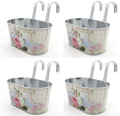 DARO DEKO Metall Hängetopf mit 2 Henkeln - 23cm x 11cm Rosen 4 Stück