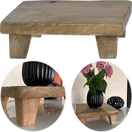 LS-LebenStil Vintage Holz Mini Tischchen Dehli - 20x20x79cm - Teakholz - Füße - Rustikal - Quadratisch - Braun - Blumenständer Pflanzenhocker Blumentopf Untersetzer Blumen Pflanzen Tisch Hocker
