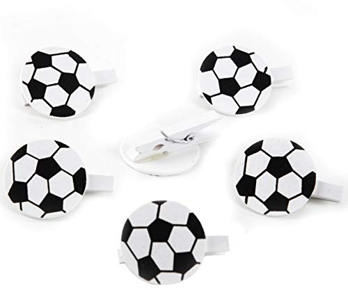 Logbuch-Verlag 6 Fußball Deko Klammern aus Holz schwarz weiß Fußballklammern Party Dekoration EM WM