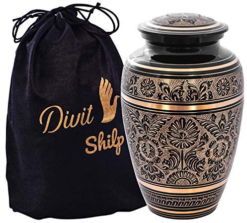 Divit Shilp Urne de crémation pour Cendres humaines avec Sac en Velours, pour Adultes pesant jusqu'à 100 Kilos by (Black & Gold, Adult, Adult)