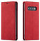EYZUTAK Hülle für Samsung Galaxy S10, Magnetverschluss Premium PU Leder Flip Case mit Kartenfächern Brieftasche Standfuntion stoßfeste Silikonhülle Retro Ledertasche - Rot