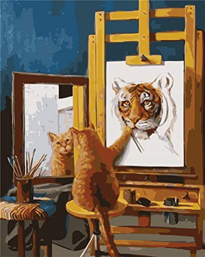 Peinture par numéros pour adultes et enfants, Amiiba Chat et tigre peint, kit à faire soi-même, 40,6 x 50,8 cm, peinture acrylique par numéro, art mural (sans cadre)