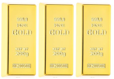 Fundom 3 Stück Goldbarren Replik Goldbarren Falsche Goldziegel Goldbarren Dekorationen Replik Goldbarren Prop Film Neuheit Geschenk Scherz