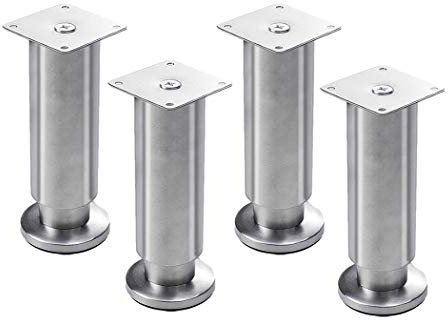 4 Verstellbare Möbelfüße aus Edelstahl Möbelbeine Tischbein aus Metall Stützfüße Sofa Füße Kabinettfüße Dickes Material Möbel Zubehör,Silber(18cm)