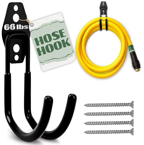 Hose Hook Wall Mount - Rust-Resistant, Scratch-Free, Strong Design, Anti-Slip Coating and Fast Setup - Garden Hose Hanger Wall Mount for Up to 66 lbs for Organizing Tools, Accessories, and Equipment