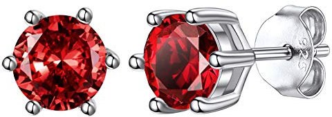 Clou Oreille Argent Femme 925 Grenat Petit Boucles d Oreilles Puce Fille Crital Rond Rouge Fonce Pierre Zirconium Naissance janvier Cadeau Soeur Meilleur Amie Mariage Anniversaire