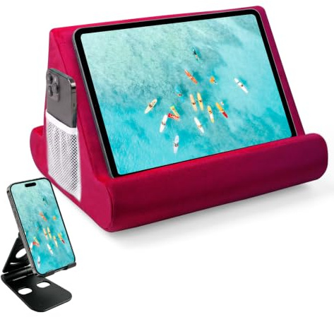 Sttargxing 2pcs Multi-Angle Tablet Holder Cushion Stand with Net Pocket & Black Color Phone Stands Upgraded Tablet Pad Support for Phone,Pad,Books (DarkRed)