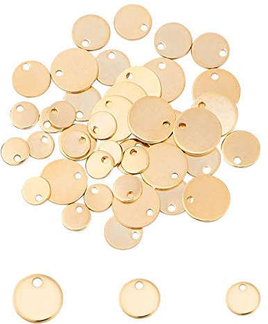 UNICRAFTALE 45pcs 3 Größen 6/8/10mm Golden Flat Round Charms 304 Edelstahl Anhänger Stamping Blank Tag 1.2mm Kleine Loch Charms Für Anhänger Halsketten Jewelrey Making