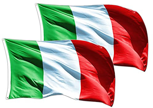 GUSTO 2 Bandiere Italia 90 x 150 cm con 2 Occhielli in Metallo Resistente alle Intemperie e Sbandieramento Tricolore Azzurri Nazionale (Italia - 2 pezzi)