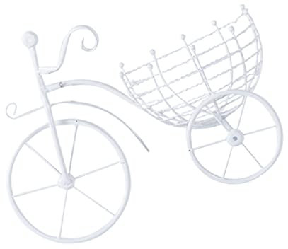 BESTonZON 1pc Bicycle Flower Basket Plant Stand Bike Flower Pot Holder Vertical Bike Stand Planters for Indoor Plants Garden Container Hanger Plant Holder Iron Tricycle Hanging Basket White