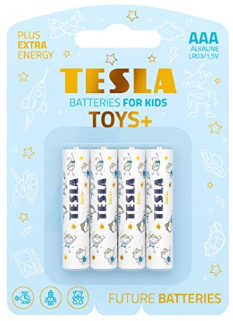 TESLA TOYS+ batteries for boys, AAA Maximum Power Alkaline Batteries, 10 Year Shelf Life, A Long-lasting Battery Life, Leak-free, LR03, 4 count [Pack of 1]