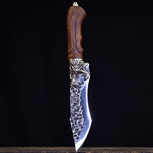 5,5 Couteau Viking fait à la main 7Cr17ComoV Haute Haute Chasse en acier au carbone à l'extérieur Sharing Pering Couteaux de cuisine Poignée de décoration de tigre de cuivre couteaux