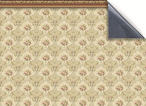 Stick & Go Repositionable Self Adhesive Dolls House Wallpaper 1:12 Scale (1 Sheet) - Vintage Floral And Border Wallpaper - No. 136