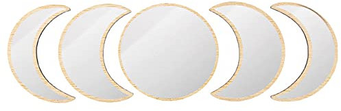 Tiardey 5 Stück Mondphasenspiegel-Set,Halbmond-Spiegel-Wand-Dekor Schlafzimmer,b?hmische natürliche skandinavische Wohnkultur Dekorativer Spiegel Mondphasen-Wand-Dekor