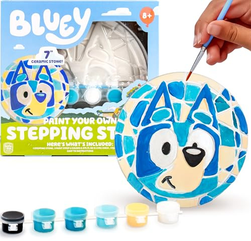 Bluey Paint Your Own Stepping Stone, Design 7 DIY Stone Art, Fun Kit for Kids, Less Mess Paintable Stones Art Set, Great Summer Activity Kids Ages 8, 9, 10, 11