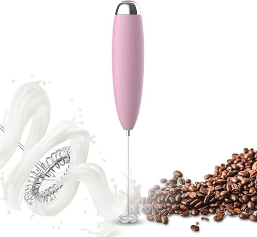 Frother for Coffee, Frother Handheld, Milk Frother, Upgraded Matcha Whisk Drink Mixer Electric Mini Whisk Hand Frother Mini Foamer Coffee Mixer for Lattes Cappuccino Frappe Matcha Hot Chocolate, Pink