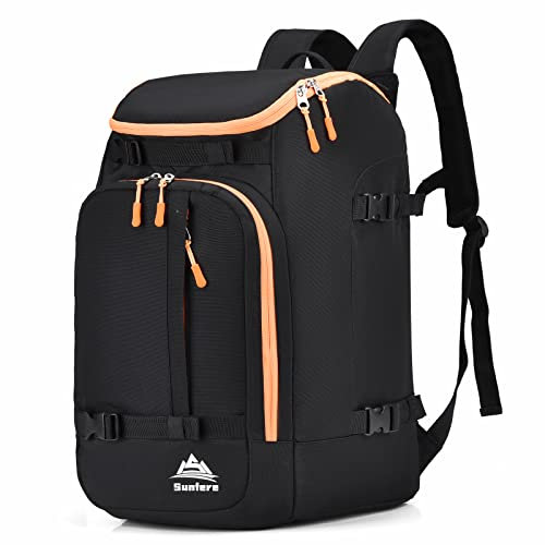 FeedMoo Skischuh-Tasche, Kühlrucksack, 50 l, wasserdicht, Snowboard, Reisegepäck, Schneetaschen, Schwarz mit orangefarbenem Reißverschluss für Jugendliche, Herren, Skihelm, Zubehör (Schwarz,Orange)