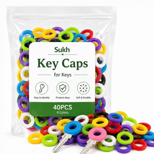 Sukh 40 PCS Plastic Key Caps - 8 Assorted Colors Key Identifiers & Covers, Cute Vintage Key Protectors for House Keys & Home Key Accessories