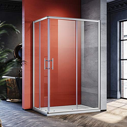 SONNI Box Doccia Quadrato 100x70 cm,Cabina Doccia con Angolare Apertura Scorrevole,Vetro Temperato 5 mm Profilo in Alluminio