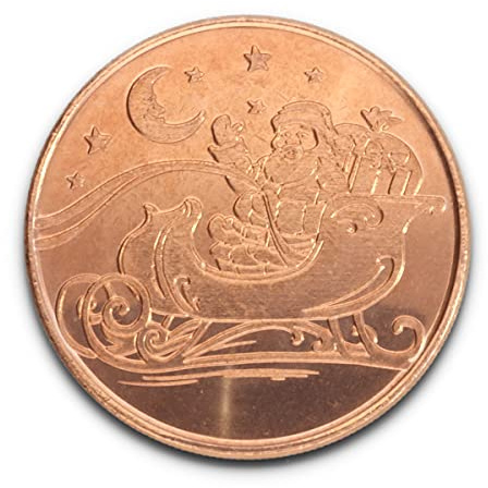 1 oz (AVDP-Unze) .999 fein Kupfermünze - Weihnachten - Santa in Sleigh - Weihnachtsmann im Schlitten - Sammlermünze
