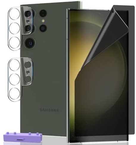 AnnhanT Protector Pantalla para Samsung Galaxy S23 Ultra, Anti-espía TPU Película protectora 1 Piezas y Protector de Lente de cámara 2 Piezas - [Anti -Espía/Antiarañazos] para Samsung Galaxy S23 Ultra