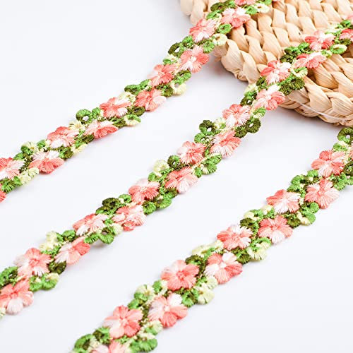 URROMA Rosenblüten-Spitzenborte, 4,5 m, grüne Blätter, Stickapplikation für Hochzeitskleid, florale Spitzenborte zum Nähen, Basteln, für Heimdekoration, 1,8 cm