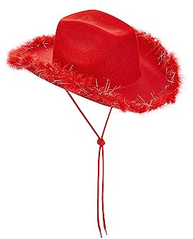Chapeau de cow-girl rose pour femmes Fedora avec plumes douces Chapeaux de reine pour le jubilé de platine Chapeaux occidentaux de cow-girl, G-rouge., Taille unique