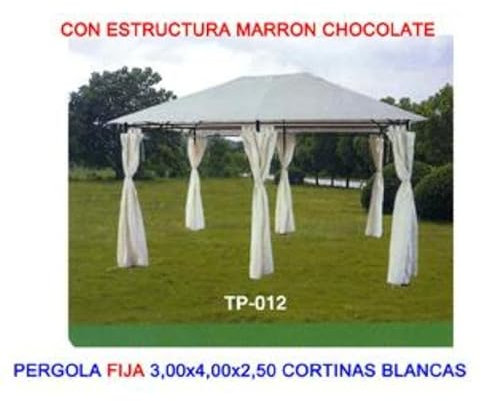PLUVIA Pergola Fissa Metallo 3,0x4,0x2,5 m con Tende Marroni