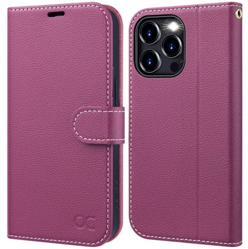 OCASE Custodia iPhone 15 Pro Max, Cover iPhone 15 Pro Max Interno TPU Antiurto Portafoglio [RFID Blocking] [Carta Fessura] [Supporto Stand] Custodie in Pelle iPhone 15 Pro Max (6,7”) - Rosa Lampone