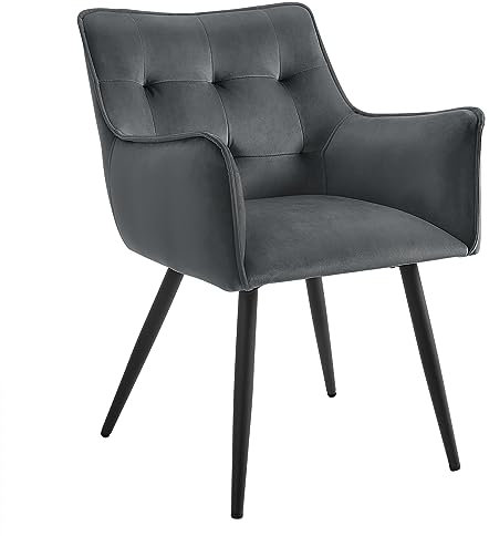 WOLTU Chaise de Salle à Manger Scandinave, Chaise Rembourrée avec Dossier et Accoudoirs, Fauteuil avec Pieds en Métal, pour Salon, Chambre à Coucher, en Velours, Gris foncé, BH374dgr-1
