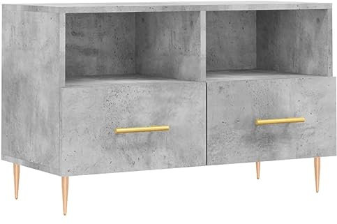 vidaXL Stylish TV Cabinet in Trendy Concrete Grey - Engineered Wood Stand with Storage - Modern Living Room, Bedroom Furniture