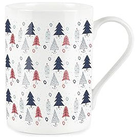 Christmas Mug - Xmas Trees Festive Blue & White Bone China Tea/Coffee Present Gift Mug