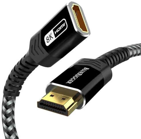 BlueRigger Câble d'extension HDMI (3 m, 8K 60 Hz, adaptateur mâle vers femelle, haute vitesse 48 Gbit/s) – Compatible avec Xbox, Roku, PS5/PS4, Nintendo Switch, ordinateur portable, Google Chromecast