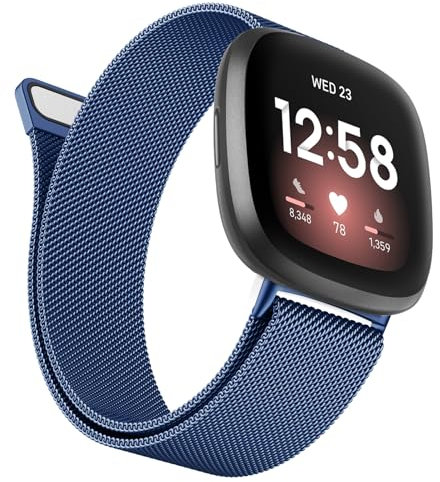 Oumida Armband für Fitbit Versa 3 Armband/Fitbit Versa 4 Armband/Fitbit Sense Armband/Sense 2 Armband für Damen Herren, Edelstahl Metall Ersatzarmband mit Starker Magnet, Klein Navy Blau
