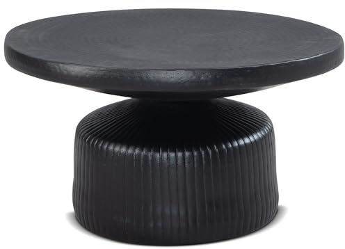 Wohnling Couchtisch 65x65x35 cm Metall Schwarz Sofatisch Rund, Hammerschlag Wohnzimmertisch Wellen-Muster, Kaffeetisch Aluminium Lamellen-Optik, Kleiner Tisch Beistelltisch Wohnzimmer