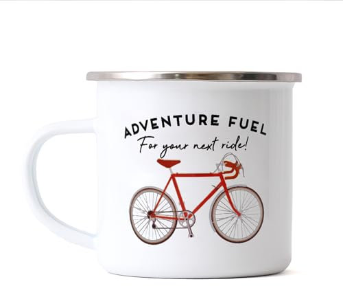 That's Nice That - Adventure Fuel bike mug gift for him or for Dad on Father's day or birthday present for cycling travel mug for tea or coffee and the home made from enamel - CLEARANCE SALE