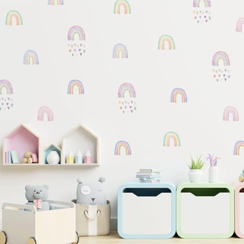 Mica-Mica Wandtattoo Kinderzimmer | Regenbogen | Aquarell-Regenbögen mit Herzen | kleine Wandtattoos | Wanddeko Kinderzimmer | Babyzimmer | Wandsticker | selbstklebend | PVC-frei