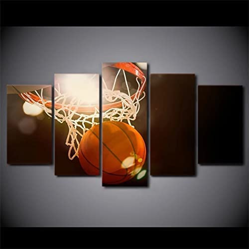 Leinwand Wandkunst Bilder Home Decor 5 Stück Basketball-Slam-Dunk (Ungerahmt 150 X 100 Cm) Gemälde Modulare Hd-Drucke Poster Wohnzimmer Schlafzimmer Hotelrestaurant Kinderzimmer