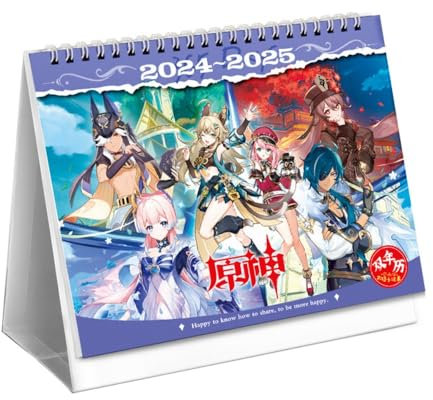 MayDee 2024-2025 Genshin Impact Biennale Tischkalender Kalender, Countdown Tischkalender Anime Figuren Schöne Illustration, Mehrfarbig