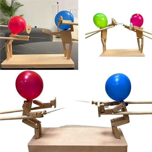 Ballon-Bambus-Mann-Schlacht, Holz-Bots-Kampfspiel für 2 Spieler, handgefertigte Holzzaunpuppen, schneller Ballonkampf, Partyspiele für Erwachsene, für Gruppen, lustig und spannend (30 x 5 mm)