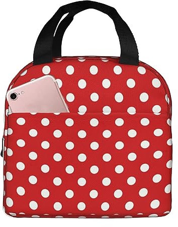 fifbird Lunchtasche mit roten und weißen Punkten, wiederverwendbar, isolierte Lunchbox, Kawaii-Lunch-Tasche, Büro, Arbeit, Picknick