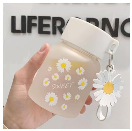 PEKJI Cute small frosted glass cup portable travel drinking cups with lanyard outdoor coffee glasses juice tea milk mug 350ml
