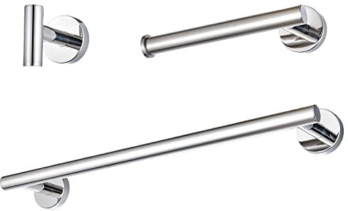 Folpus Set de Accesorios para baño de Acero Inoxidable, 3 Piezas Elegantes, Plata, Individual