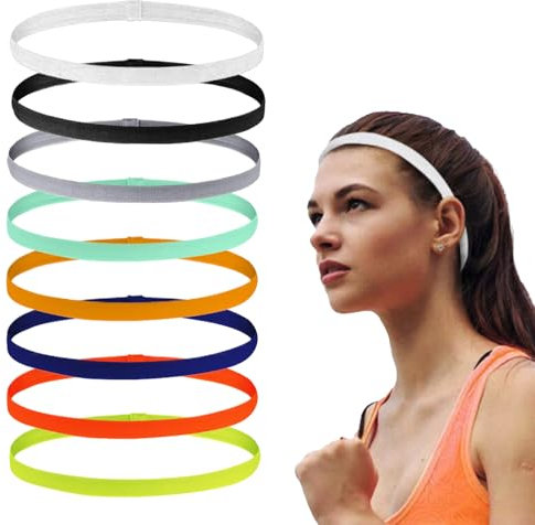 FunnAura 8PCS Silicone Sports Headband, Non-Slip Elastic Boys Headband for Kids Football Running