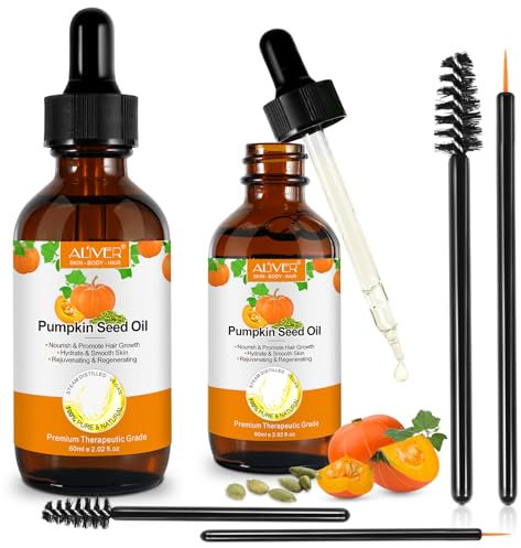 2 pezzo Biologico Olio di semi di zucca per crescita capelli, Pumpkin Seed Oil 100% puro spremuto freddo, olio semi di zucca Aiuta crescita sopracciglia, Idratante cuoio capelluto, viso, corpo