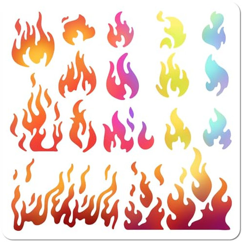 GORGECRAFT Feuer-Schablone Flamme Feuer Brennen Lodern Lagerfeuer Wiederverwendbare Malvorlage Aus PET DIY-Kunsthandwerk Schablonen Zum Zeichnen Malen Auf Holzböden Wänden Heimdekoration 30x30 cm